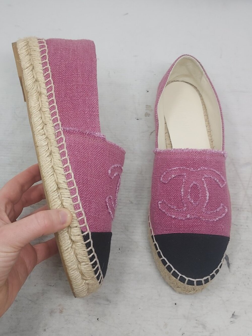 Chanel CC WOMENS Pink Black Espadrille Slip on Shoe